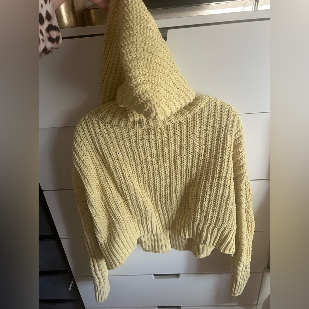 Hazel Moon Cozy Yellow Cable Big Button Hooded Knit Cardigan - Picture 12 of 12